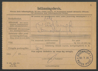 1935 Sweden, Scouts, Delivery Confirmation, Scouting, Scout Movement, Cinderellas, Non-Postal Stamps