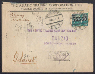 1923 Poland, Registered Cover Warsaw - Gdansk