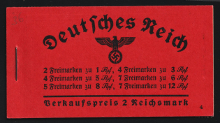 1936-37 Complete Booklet with stamps of Third Reich, Germany, Excellent Condition (Mi. MH 36.3, CV $520)