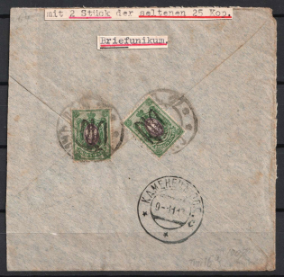 1918 (9 Nov) Ukrainian Tridents, Ukraine, Registered Cover from Smotrych to Kamianets-Podilskyi, franked with 25k Podolia