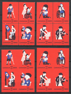 1963 Canada, Scouts, Blocks of Four, Scouting, Scout Movement, Cinderellas, Non-Postal Stamps (MNH)
