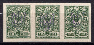 1918 2k Kyiv Type 2 d, Ukrainian Tridents, Ukraine, Strip (Bulat 366, Signed, CV $30)