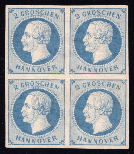 1859 2gr Hanover, Germany, Block of Four (Mi. 15 a, CV $200)