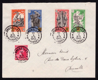 1942 (10 Jan) Belgian Flemish Legion, Germany, Cover (Mi. I - IV, Full Set, Brussels Postmark)