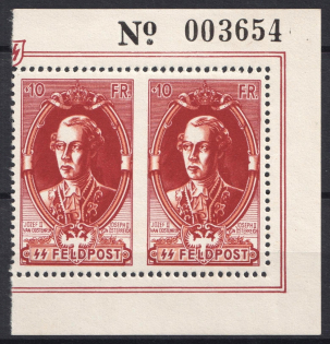 1943 10fr Belgian Flemish Legion, Germany, Pair (Corner Margins, Mi. X, CV $120, MNH)