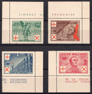 1942 Belgian Wallonia Legion, Germany (Corner Margins, Control Numbers, Mi. I - IV, Full Set, CV $200, MNH)