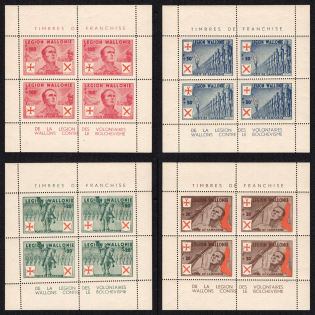 1942 Belgian Wallonia Legion, Germany, Souvenir Sheets (Mi. I - IV, Full Set, CV $830, MNH)