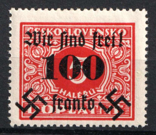 1938 100h on 5h Occupation of Rumburg, Sudetenland, Germany (Mi. 36, Signed, CV $120, MNH)