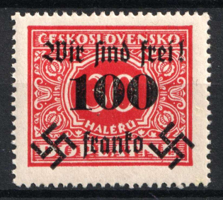 1938 100h on 30h Occupation of Rumburg, Sudetenland, Germany (Mi. 39, Signed, CV $60, MNH)