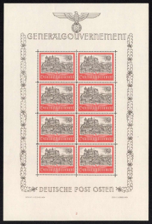 1941 10zl General Government, Germany, Full Sheet (Mi. 65, Plate Number '2', CV $70, MNH)