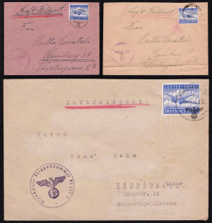 1942-43 Military Mail Fieldpost Feldpost, Germany Airmail, Three covers to Hamburg and Eider (Mi. 1 A)