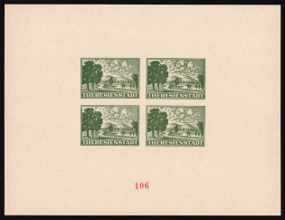 1944 Theresienstadt Ghetto, Bohemia and Moravia, Germany, Souvenir Sheet (Mi. RK 3 Reprint, Signed)