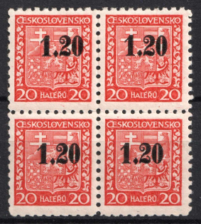 1938 1.20k on 20h Occupation of Asch, Sudetenland, Germany, Block of Four (Mi. 3, Signed, CV $140)