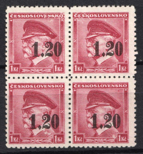 1938 1.20k on 1k Occupation of Asch, Sudetenland, Germany, Block of Four (Mi. 5, Signed, CV $430)