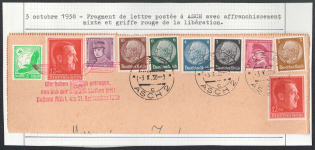 1938 (Oct 3) Fragment of a letter mailed to ASCH with postage mixed and red claw of liberation, Occupation of Sudetenland, Germany