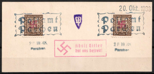 1938 Occupation of Parchen, Sudetenland, Local Issue, Germany, Fragment of a letter