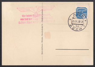 1938 (Sept 21) ASCH Liberation card with commemorative big red eagle. Occupation of Sudetenland, Germany