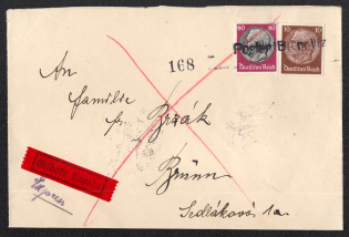 1938 (Oct 20) Letter by express mailed to BRUNNLITZ (Brnenec) for BRUNN. Occupation of Sudetenland, Germany