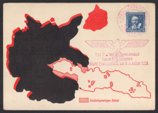 1938 (Oct 3) Overprinted German card with Czech postage and stamp and red cancellation of FRANZENSBAD. Occupation of Sudetenland, Germany