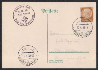 Postcard sent from GABLONZ in 1938 (Oct 13). Occupation of Sudetenland, Germany