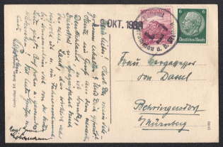 1938 (Oct 6) Postcard with special postmark from KRATZAU (Chrastava). Commemoration of the passage of the Fuhrer in this locality during his trip to the Sudetenland. Occupation of Sudetenland, Germany