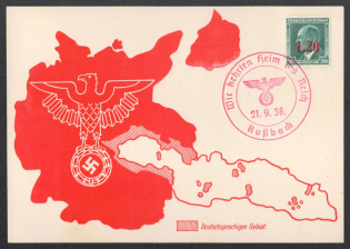 Postcards edited immediately during the entry of german troops in Sept, 1938. Postmark ROSSBACH. Occupation of Sudetenland, Germany