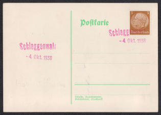 1938 (Oct 4) Postcard sent from SCHLAGGENWALD (Horni- Slavkov). Red temporary postmark with date. Occupation of Sudetenland, Germany