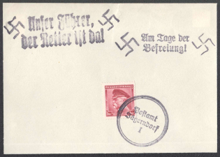 Souvenir Sheet 'Our Fuhrer, the Liberator is here!', 'The day of the Liberation'. Provisional Postmark JAGERNDORF (Knorv). Occupation of Sudetenland, Germany