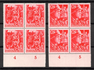1945 Reich Last Issue Blocks (Control Numbers `4` `5`, Full Set, CV $400, MNH)
