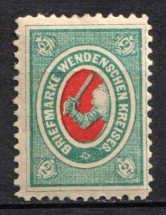 1875 2k Wenden, Livonia, Russian Empire, Russia (Kr. 10a, Sc. L8, Blue Green, CV $30)