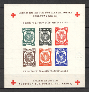 1945 Poland Dachau Red Cross Camp Post Block (Imperf, with Watermark, MNH)