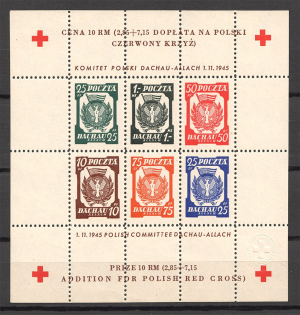1945 Poland Dachau Red Cross Camp Post Block (Perf, MNH)