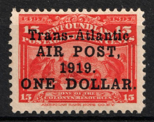 1919 $1 on 15c Newfoundland, Canada, Airmail (SG 143, Signed, CV $170)