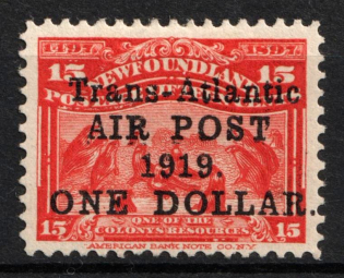 1919 $1 on 15c Newfoundland, Canada, Airmail (SG 143a, CV $210)