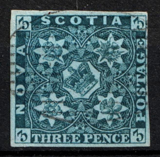 1851-60 3p Nova Scotia, Canada (SG 3, Canceled, CV $200)