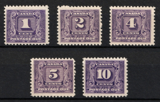1930-32 Canada, Postage Due Stamps, Full Set (SG D9 - D13, CV $130, MNH)