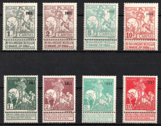 1911 Belgium, Semi-Postal Stamps (Sc. B9 - B16, Full Set, Overptints, CV $600)