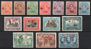 1918 Belgium, Semi-Postal Stamps (Sc. B34 - B47, Full Set, CV $1,050)