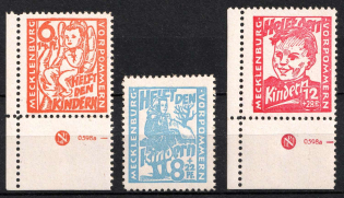 1945 Mecklenburg-Vorpommern, Soviet Russian Zone of Occupation, Germany (Mi. 26 a DZ, 27 a, 28 a DZ, Sheet Inscription, CV $160, MNH)