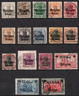 1916-18 Belgium, German Occupation, Germany (Mi. 10 - 25, Full Set, Canceled, CV $260)