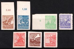 1946 Mecklenburg-Vorpommern, Soviet Russian Zone of Occupation, Germany (Mi. 29 x - 30 x, 32 x - 36 x, Full Set, CV $170)
