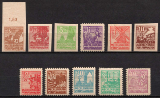 1946 Mecklenburg-Vorpommern, Soviet Russian Zone of Occupation, Germany (Mi. 29 y, 31 y - 40 y, Full Set)