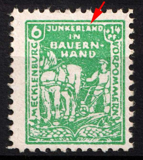 1946 6pf Mecklenburg-Vorpommern, Soviet Russian Zone of Occupation, Germany (Mi. 23 XVI, Flooded 'A' in 'JUNKERLAND', CV $60)