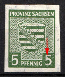 1945 5pf Province of Saxony, Soviet Russian Zone of Occupation, Germany (Mi. 68 I, White Spot on '5')
