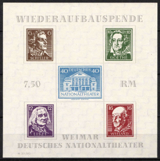 1946 Thuringia, Soviet Russian Zone of Occupation, Germany, Souvenir Sheet (Mi. Bl 3 A, CV $30)