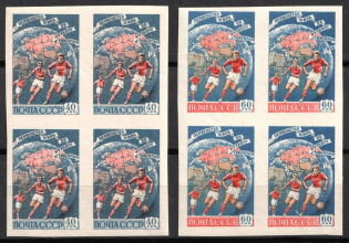 1958 6th World Soccer Championship, Stockholm, Soviet Union, USSR, Blocks of Four (Full Set, MNH)
