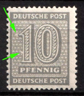 1945-46 10pf West Saxony, Soviet Russian Zone of Occupation, Germany (Mi.131 I, 131 II, Open '1', White Spot on Left, CV $30)