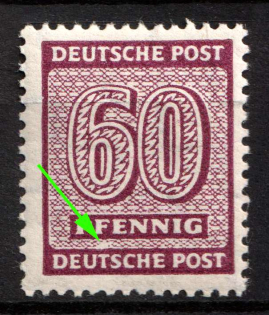 1945-46 60pf West Saxony, Soviet Russian Zone of Occupation, Germany (Mi.137 I, White Spot over 'T' in 'DEUTSCHE', CV $30)