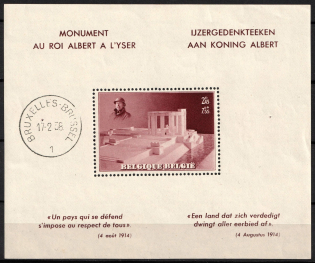 1938 Belgium, Souvenir Sheet (Sc. B208, Brussels Postmark, CV $30)