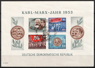 1953 German Democratic Republic, Germany, Souvenir Sheet (Mi. Bl. 9 y I, Canceled, CV $230)